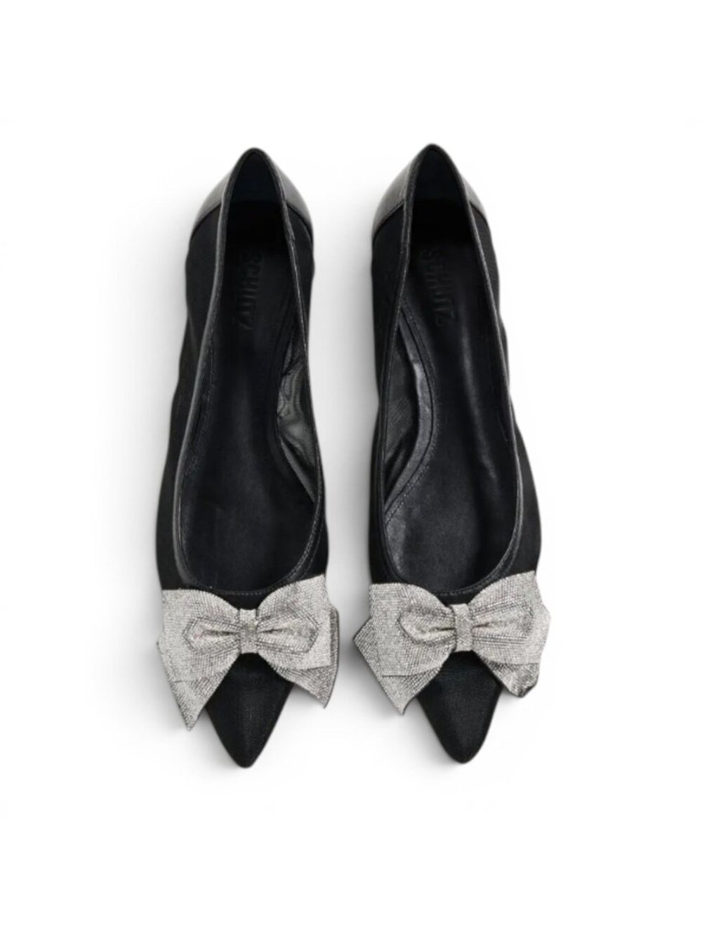 Schutz Lyla Black Mesh Rhinestone Bow Ballet Flats Women's 9.5 New w/Tag